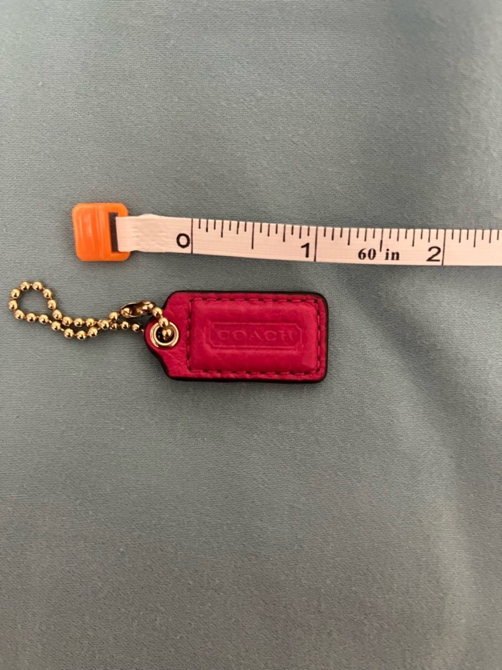 Coach Hot Pink Leather Mini Tag Keychain with Gold Ball Chain
